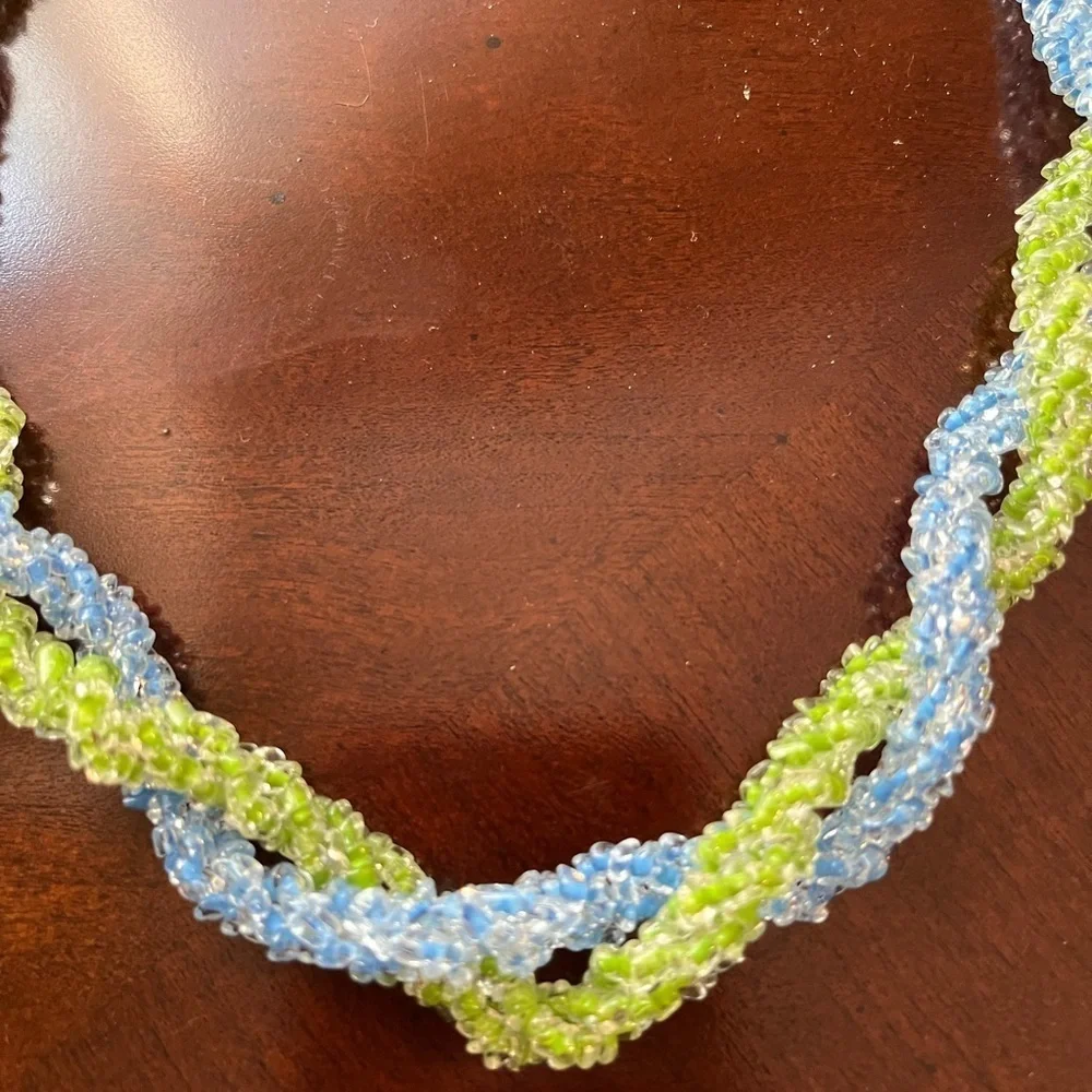 Blue & green beaded vintage necklace